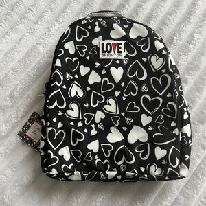 BRIGHTON Endless Love Backpack Black and White with Hearts NWT